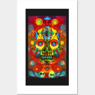 a painting of a colorful skull with many eyes, a digital painting, by Android Jones, psychedelic art, salvia droid, lsd Posters and Art